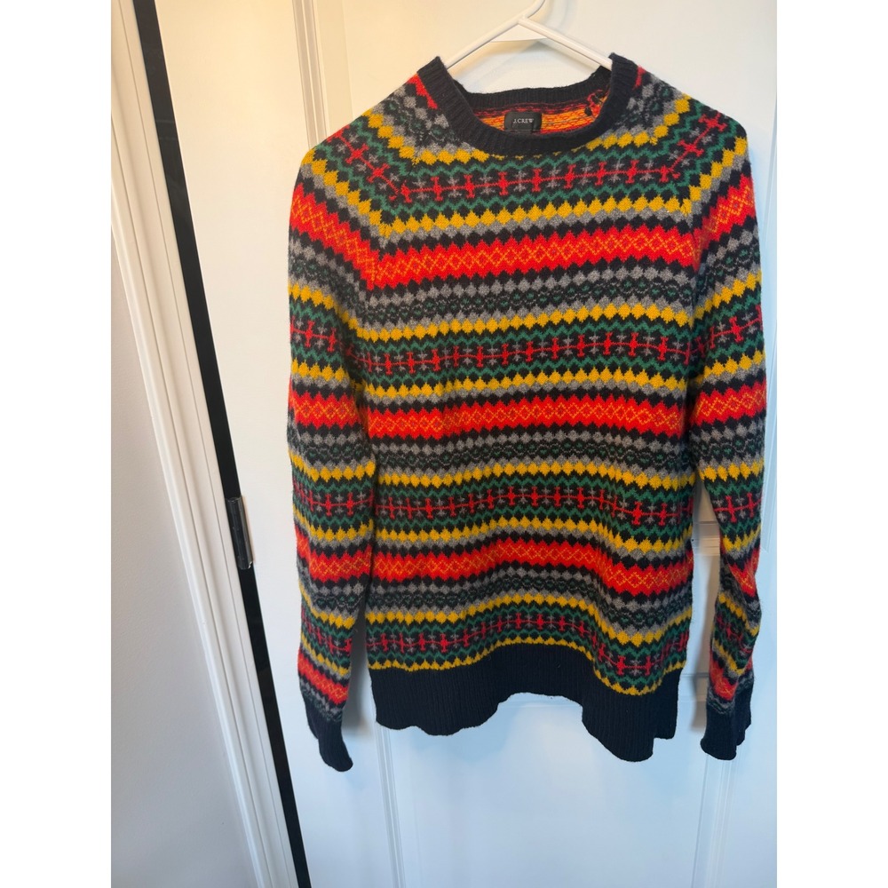 J.Crew Mens Fair Isle Crewneck Sweater Large Multi-Color Knit Geometric Pullover